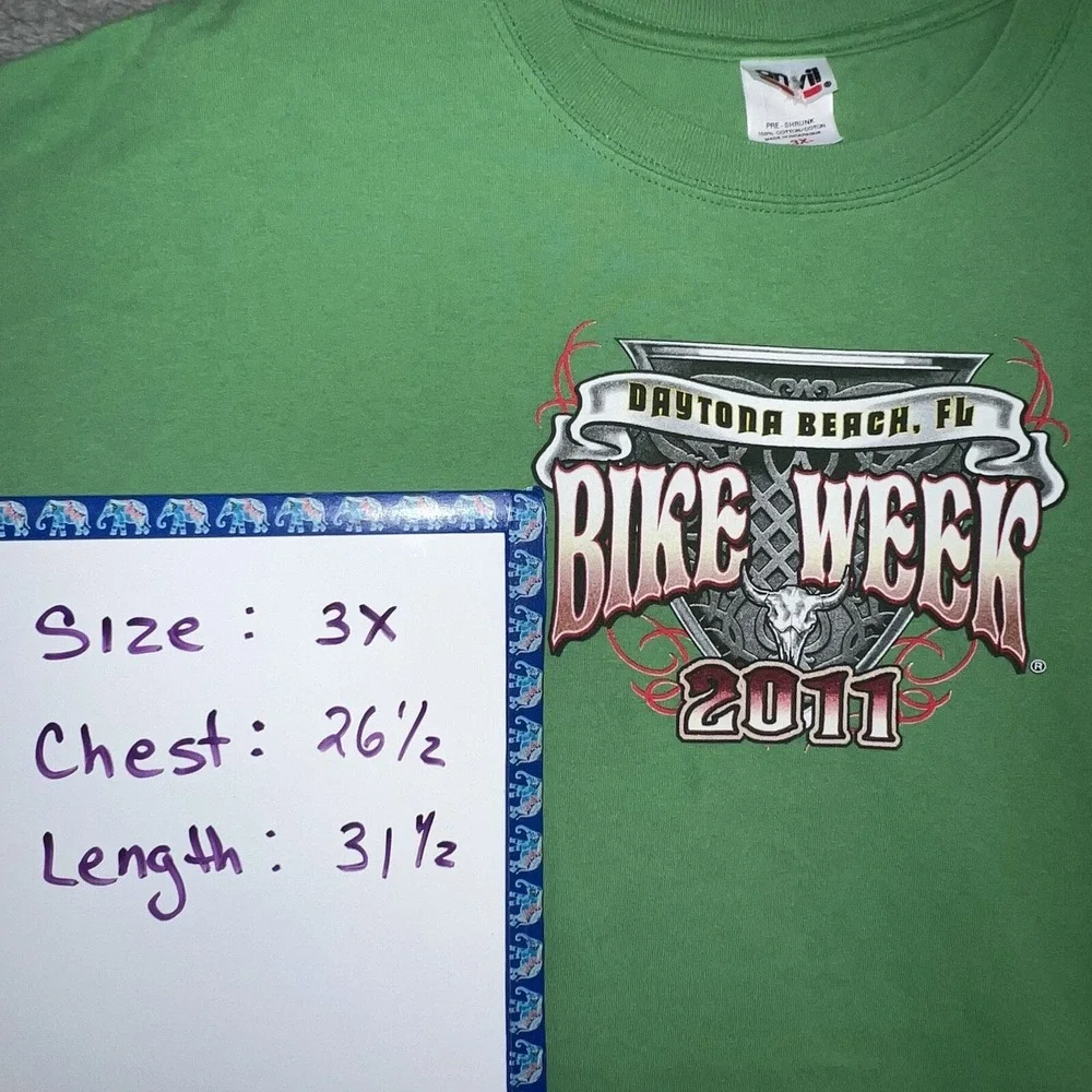Bike Week T Shirt Mens 3XL Green '11 Daytona Beach Florida Motorcycle 2-Side Tee